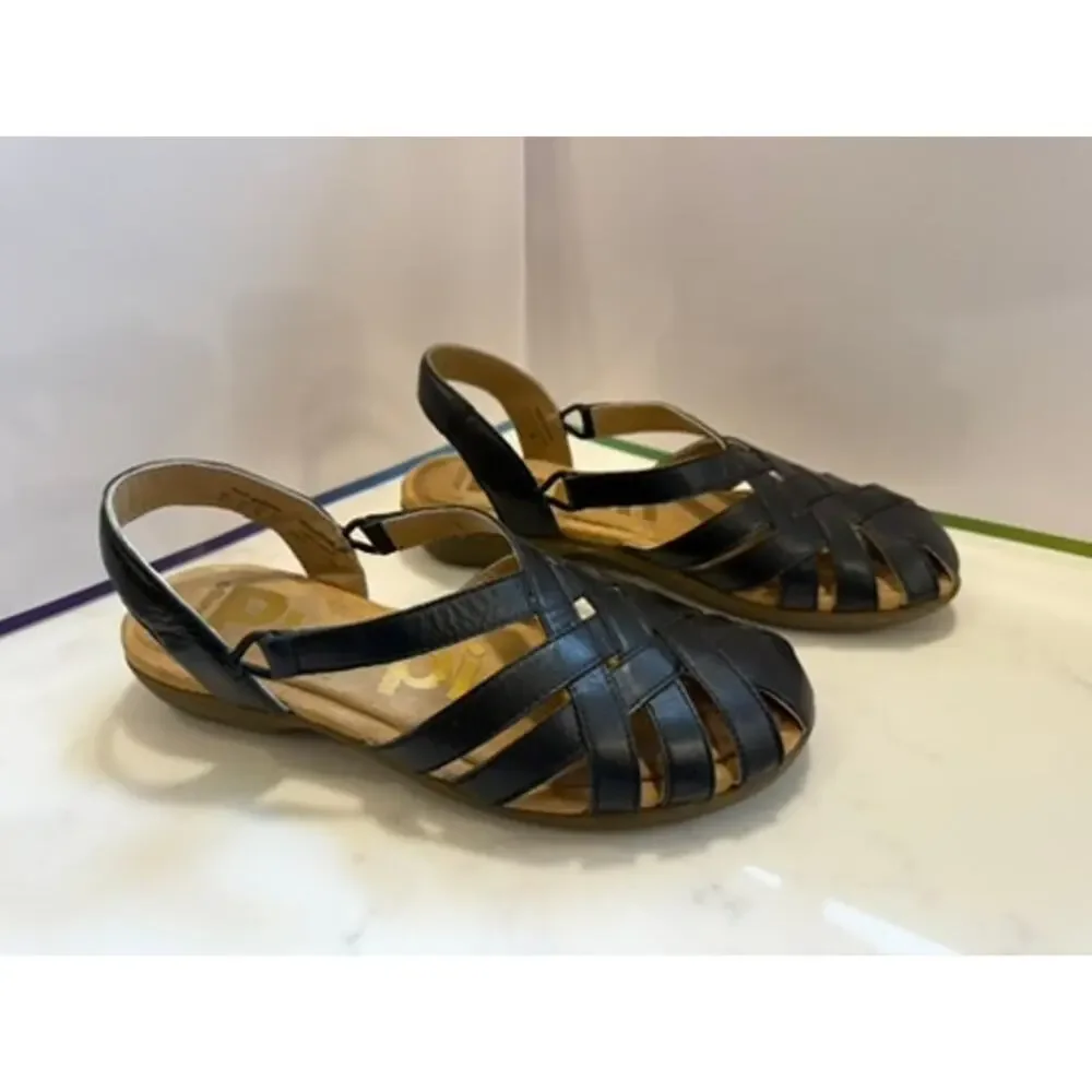 Hush‎ Puppies Moyen Black Leather Comfort Sandals Womens Size 7 Travel Capsule